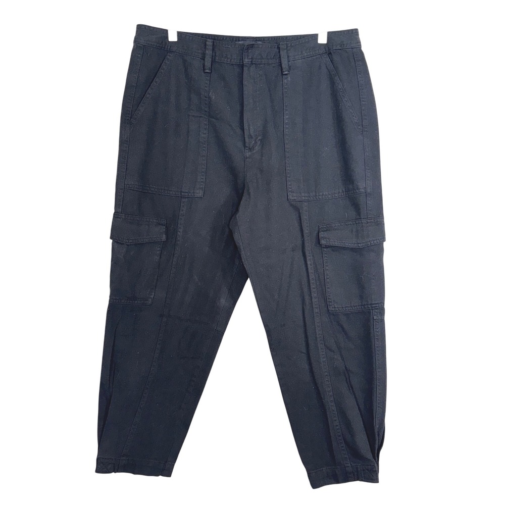 Banana Republic Black Cargo Pants Womens 14 Tapered Cropped Utility Pockets